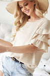 BiBi Waffle Knit Layer Ruffled Sleeve Top Top Trendsi   