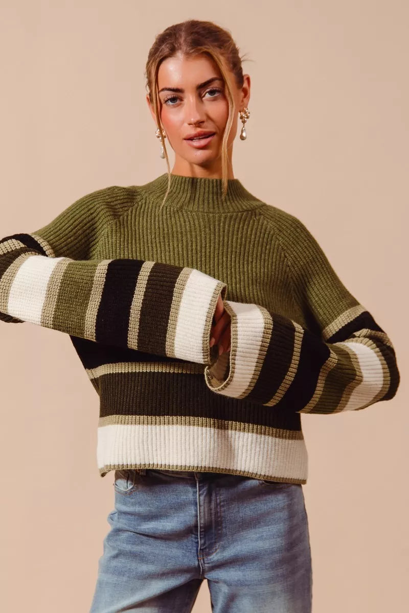 SO ME Playful Retro Multi Color Striped Mock Neck Sweater - NeoKira Unlimited