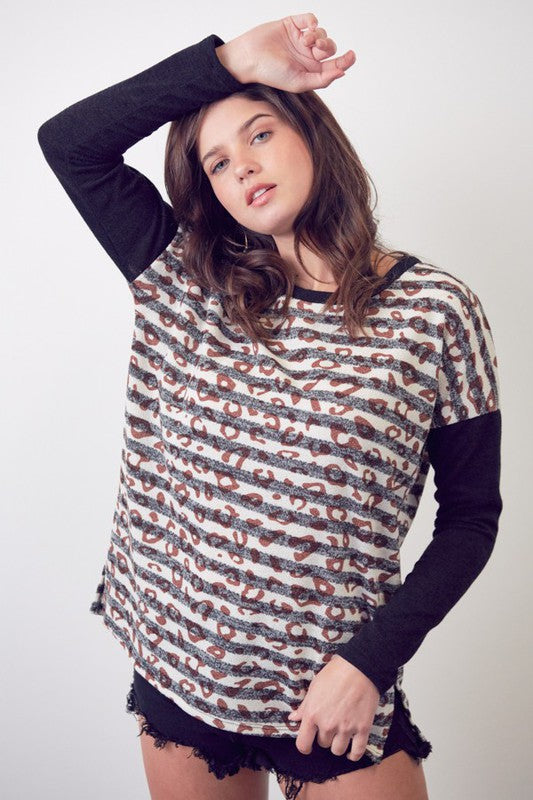 Jade By Jane Plus Size Statement Long Sleeve Top | Animal Print Casual Chic - NeoKira Unlimited