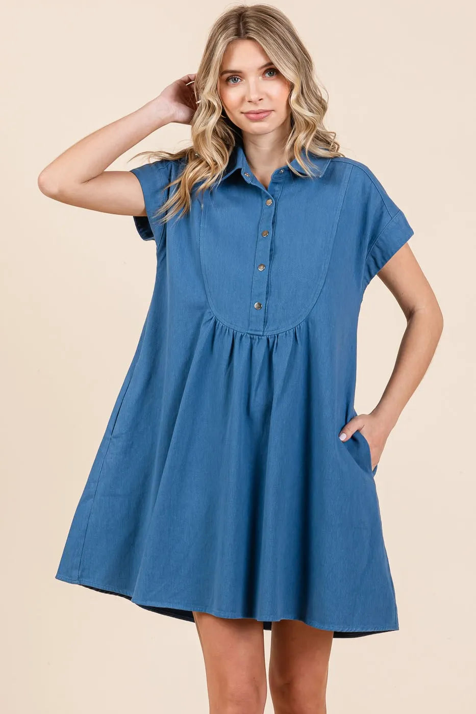 Mittoshop Twill Short Sleeve Collared Mini Dress - NeoKira Unlimited