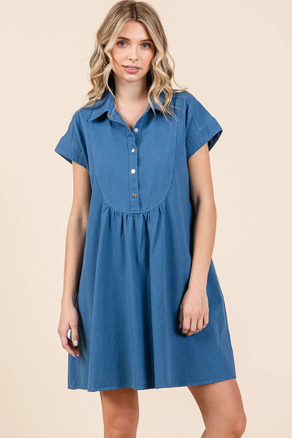 Mittoshop Twill Short Sleeve Collared Mini Dress - NeoKira Unlimited