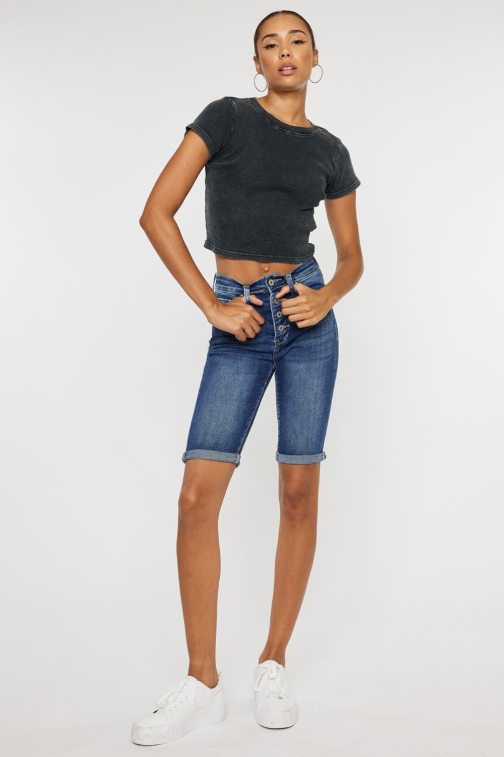 Kancan Full Size Cat's Whiskers Button Fly Denim Shorts - NeoKira Unlimited