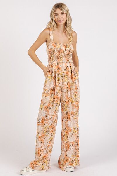 Mittoshop Flower Print Gathered Bust Sleeveless Jumpsuit - NeoKira Unlimited