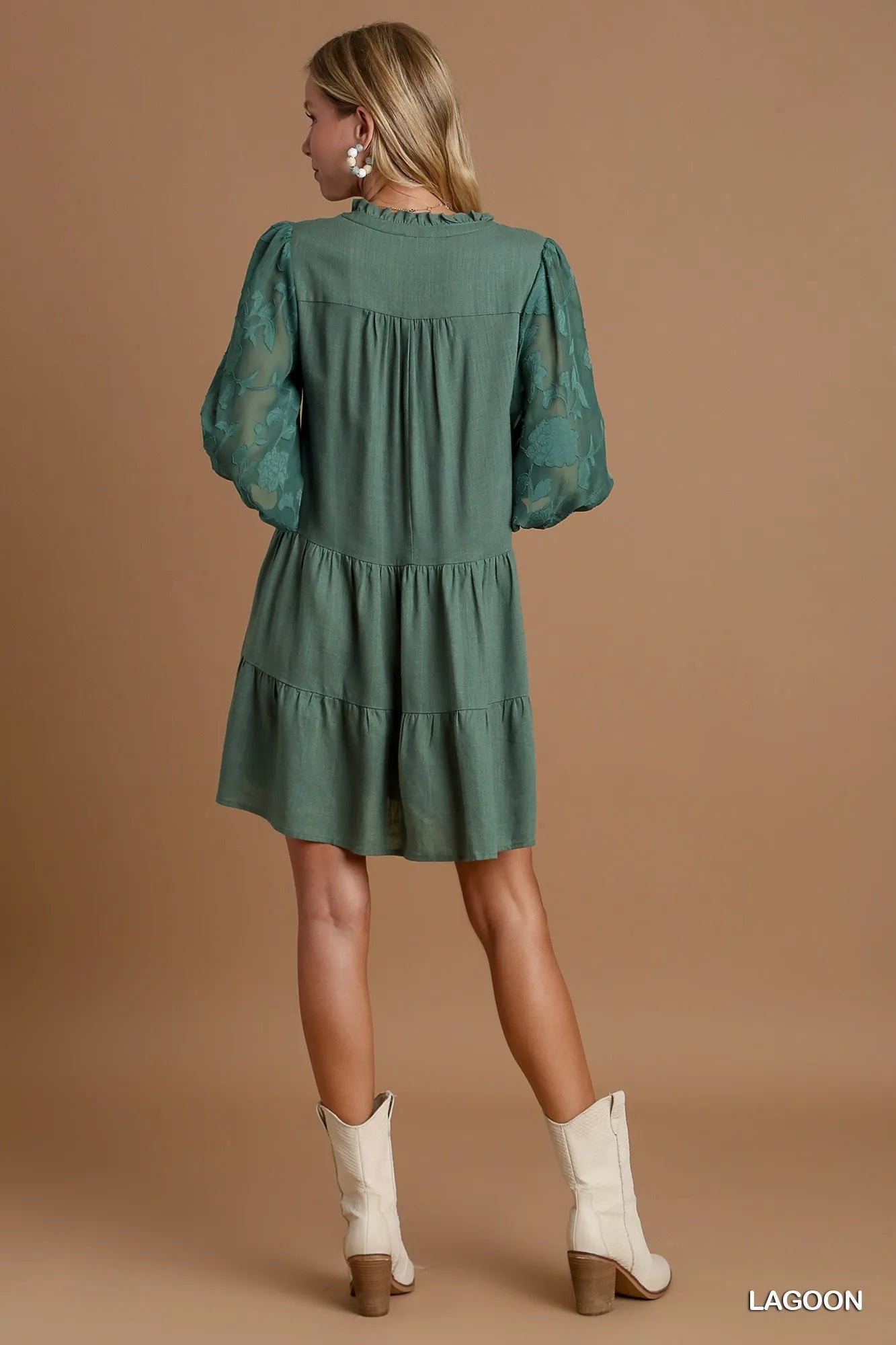 Umgee Floral Contrast Sleeve Tiered Dress – Boho Chic Statement - NeoKira Unlimited