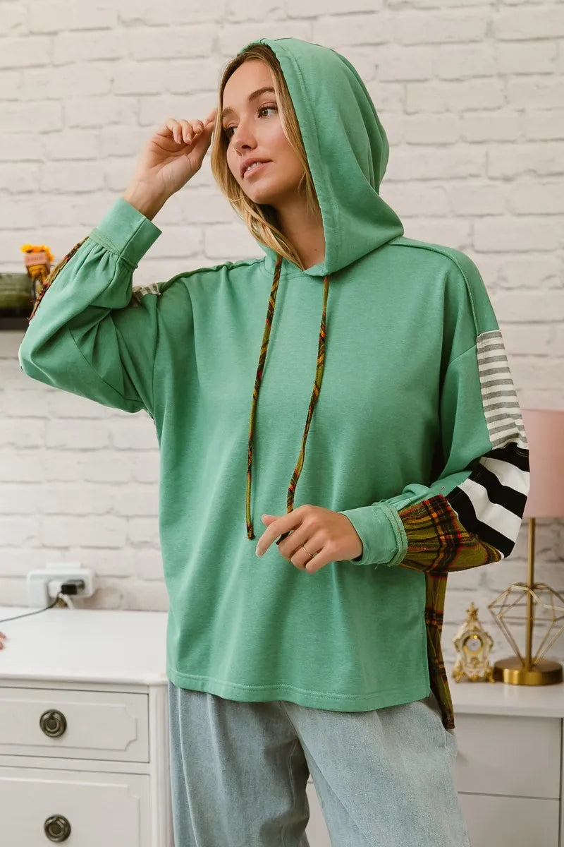 BiBi Plaid With Stripes Mix Match French Terry Hoodie - NeoKira Unlimited