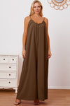 Double Take Full Size Ruffle Trim Tie Back Cami Jumpsuit with Pockets Jumpsuits Trendsi Coffee Brown S 