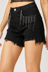 RISEN Frayed Hem Denim Shorts with Fringe Detail Pockets Denim Shorts Trendsi Black S 