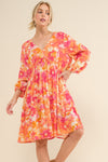 And The Why Full Size Printed Tie Back Long Sleeve Dress Mini Dress Trendsi   