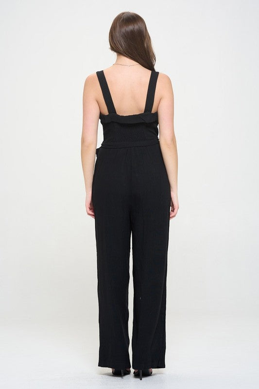 Jade By Jane Boho Luxe Square Neck Belted Jumpsuit | Linen Blend - NeoKira Unlimited