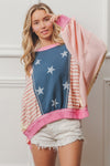 BiBi Stars and Stripes Round Neck Long Sleeve Top Top Trendsi   