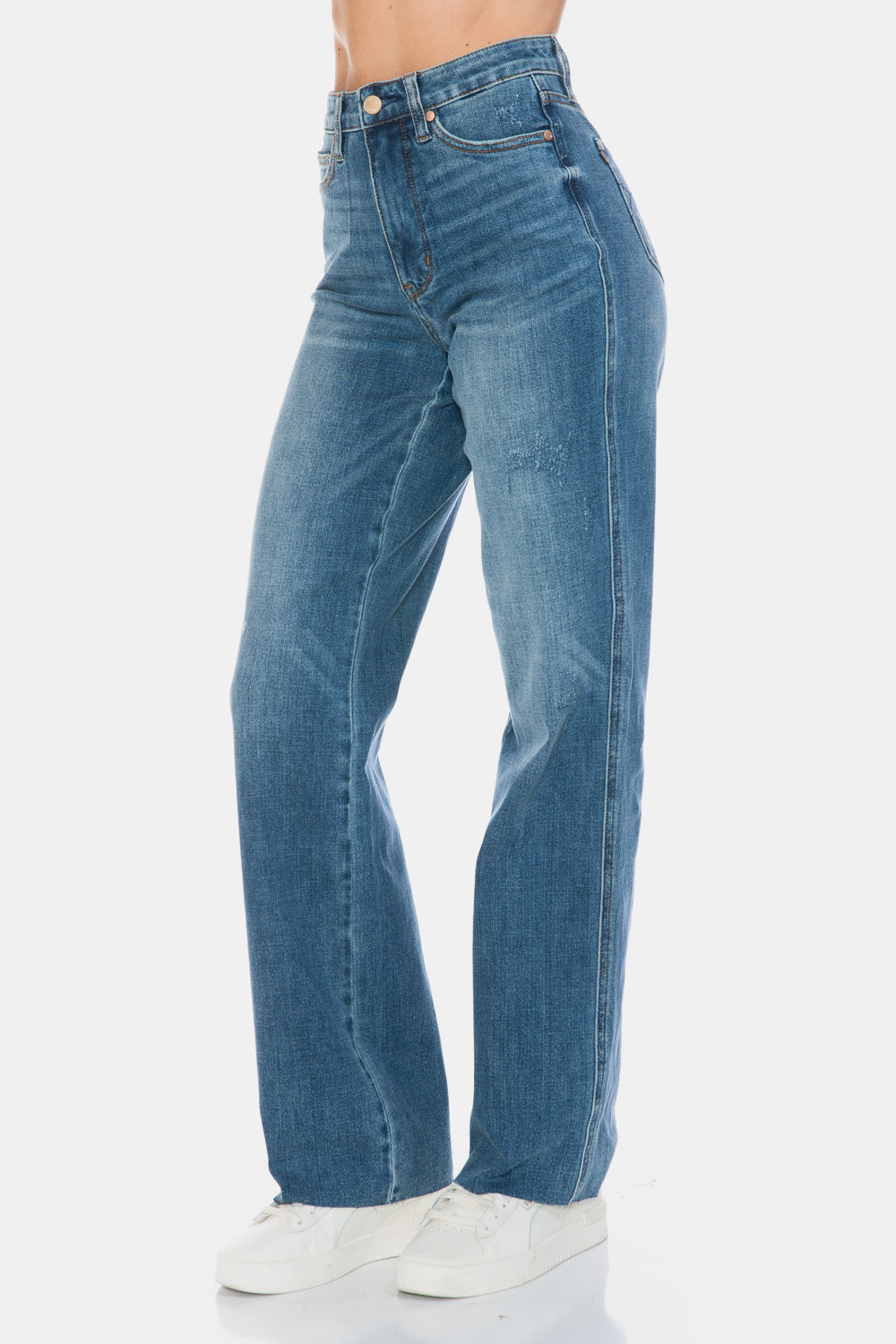 Judy Blue Full Size Tummy Control Cut Raw Hem Straight Jeans - NeoKira Unlimited