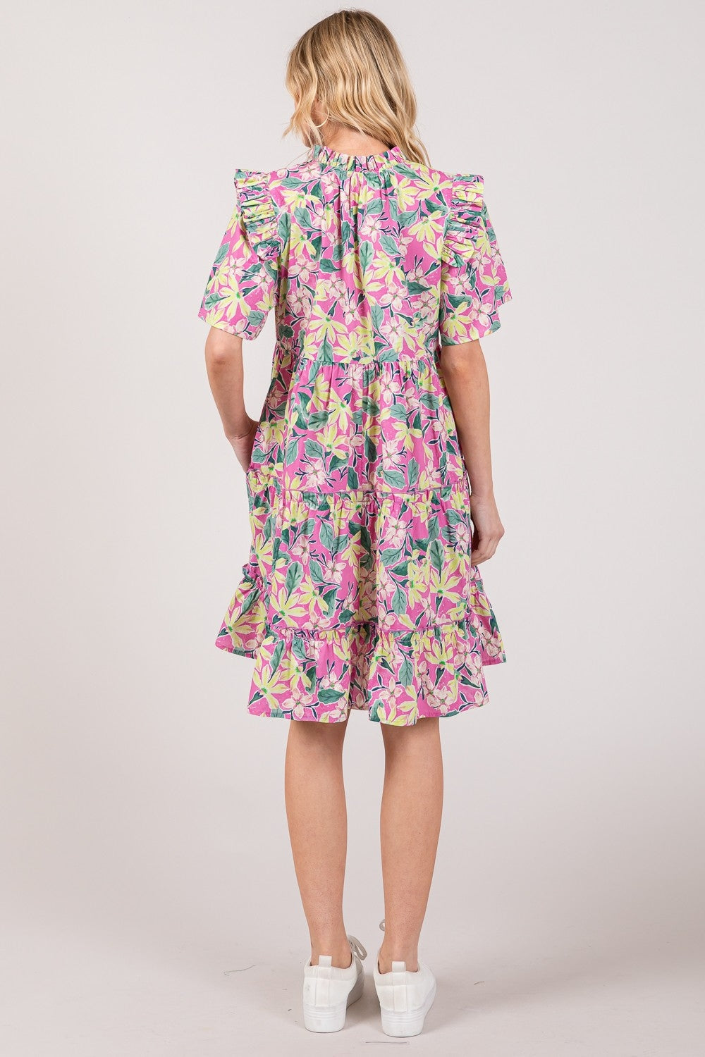 SAGE + FIG Floral Ruffle Short Sleeve Dress - NeoKira Unlimited
