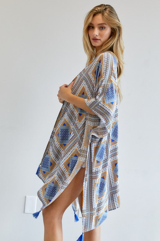 Printed Short Sleeve loose Kimono  Davi & Dani   