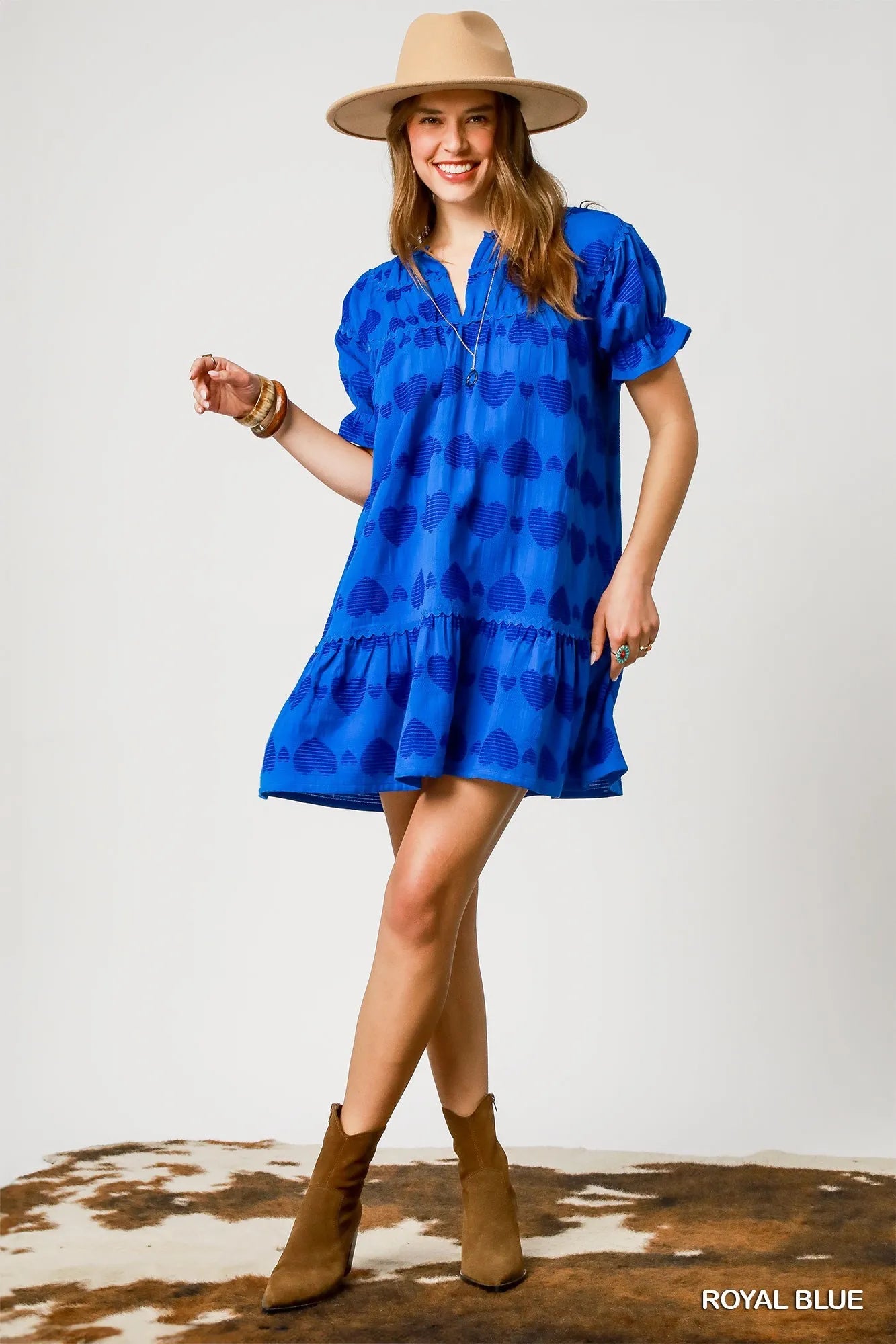 Umgee Heart Pattern Short Sleeve Babydoll Dress – Playful Sweet Style - NeoKira Unlimited