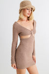 HERA COLLECTION Fluffy Bow Cut-Out Detail Long Sleeve Mini Dress Mini Dress Trendsi   