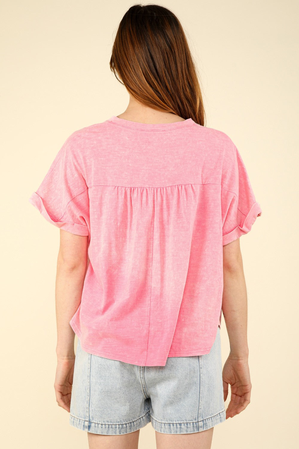 VERY J Nochted Short Sleeve Washed T-Shirt T-Shirt Trendsi   