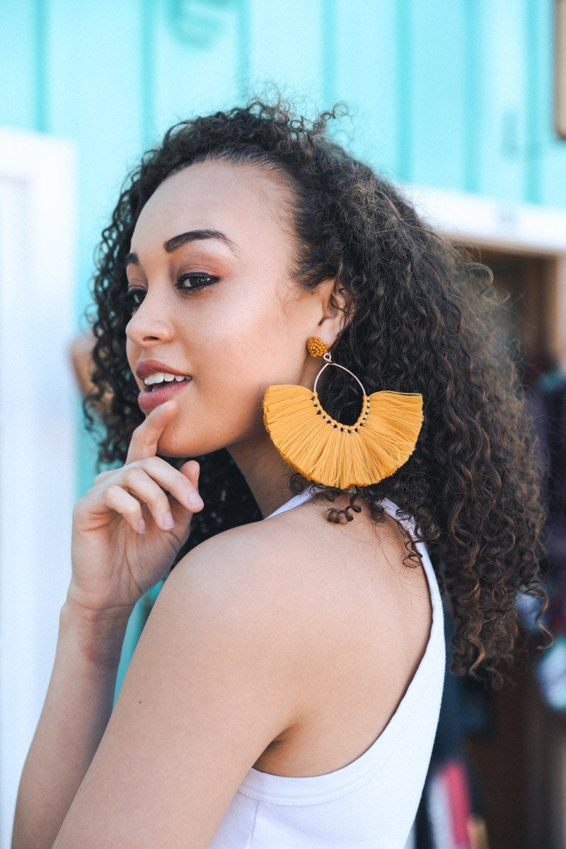 Fan Tassel Earrings Earrings Leto Collection Mustard  