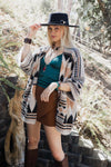 Faux Hair Aztec Pocket Ruana Ponchos Leto Collection One Size Mocha 