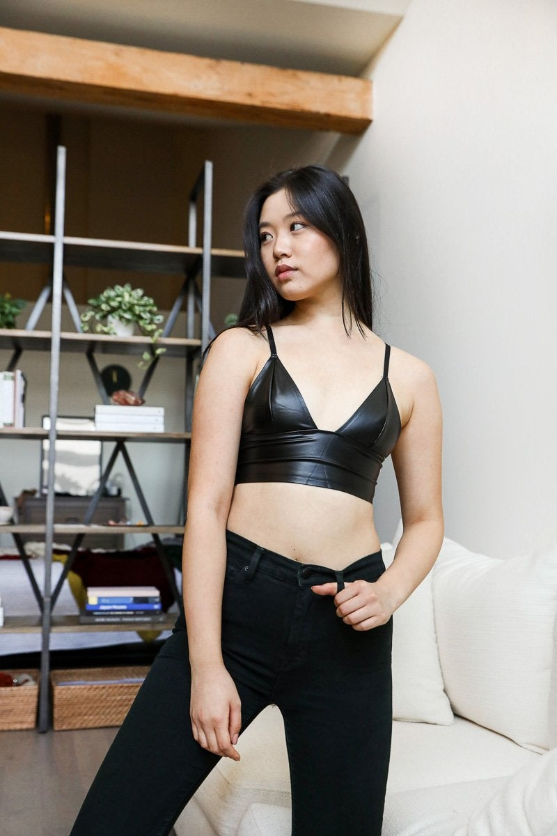Faux Leather Longline Bralette - NeoKira Unlimited