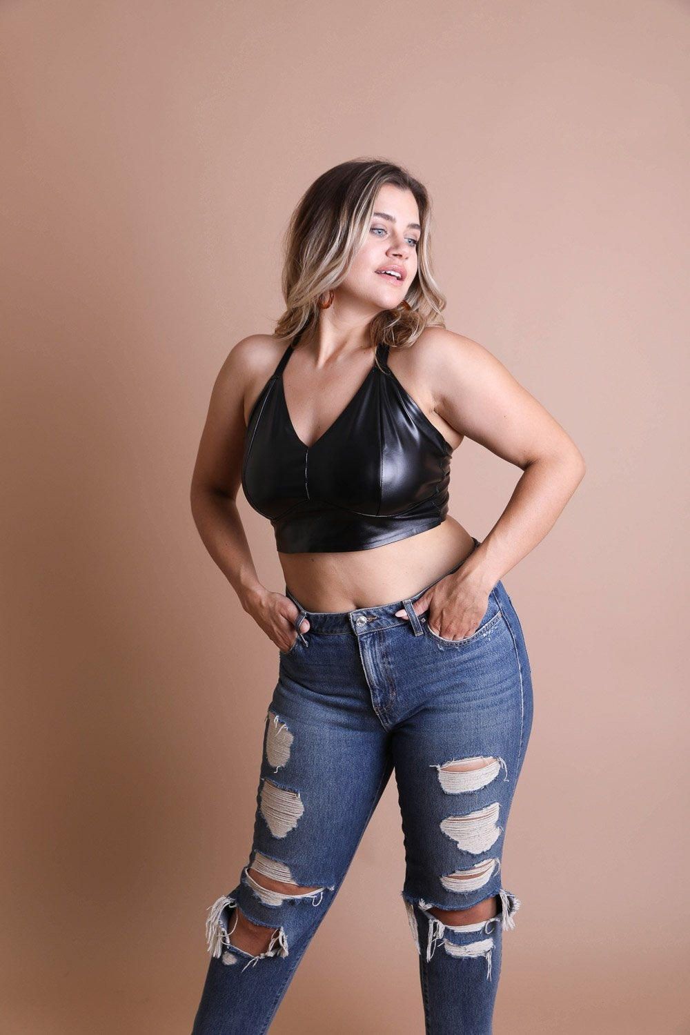 Faux Leather Longline Bralette Plus Bralette Plus Leto Collection   