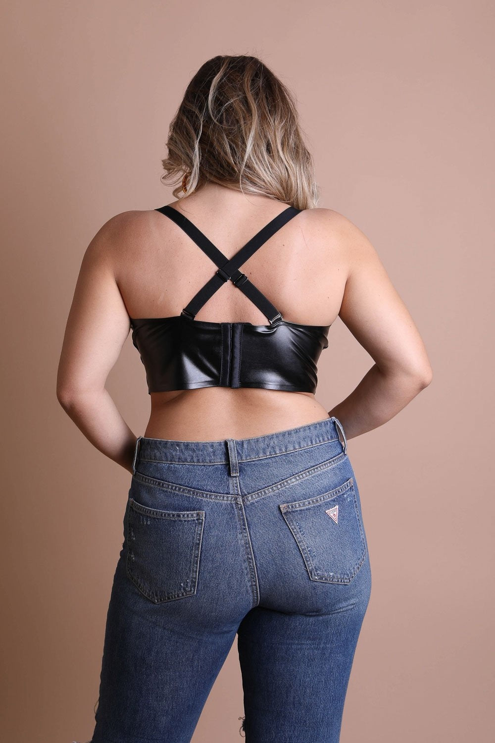 Faux Leather Longline Bralette Plus Bralette Plus Leto Collection   