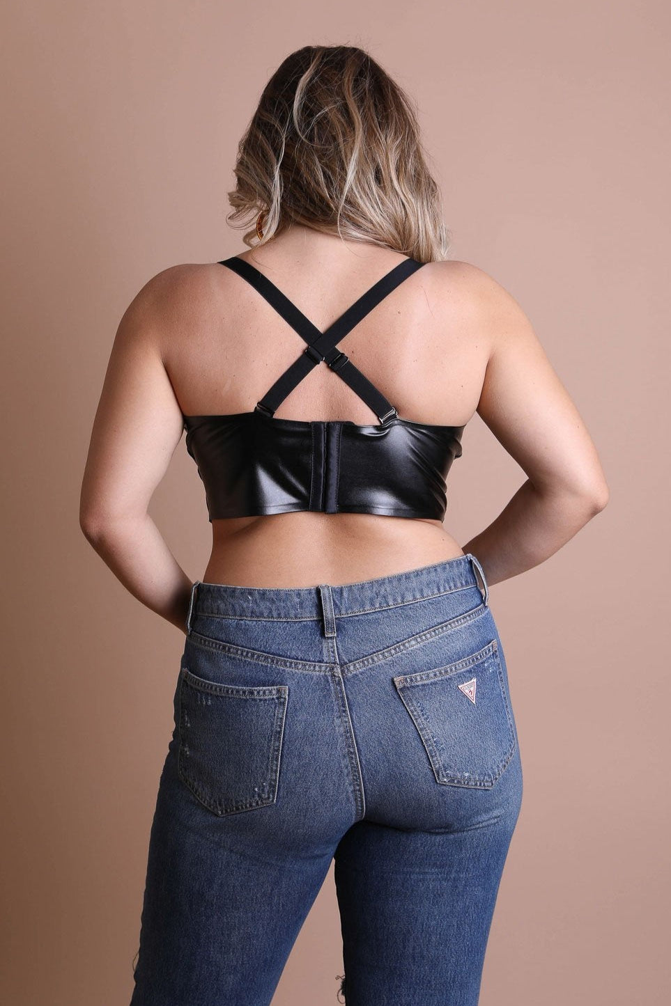 Faux Leather Longline Bralette Plus - NeoKira Unlimited