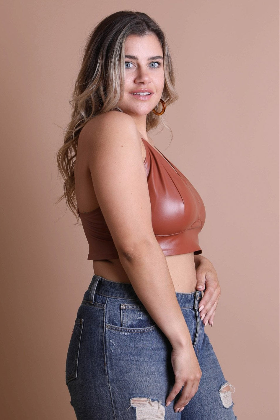 Faux Leather Longline Bralette Plus - NeoKira Unlimited