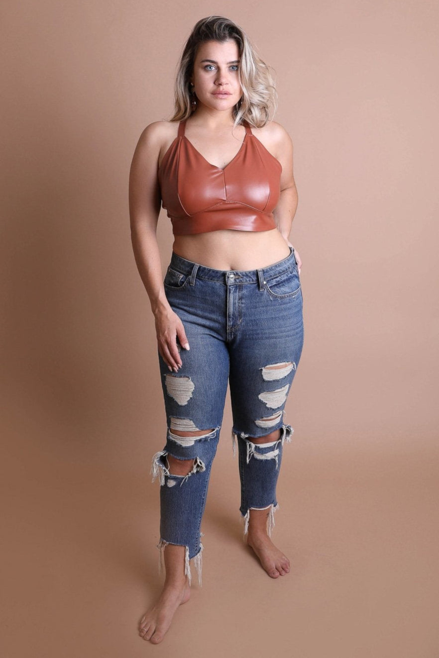 Faux Leather Longline Bralette Plus - NeoKira Unlimited