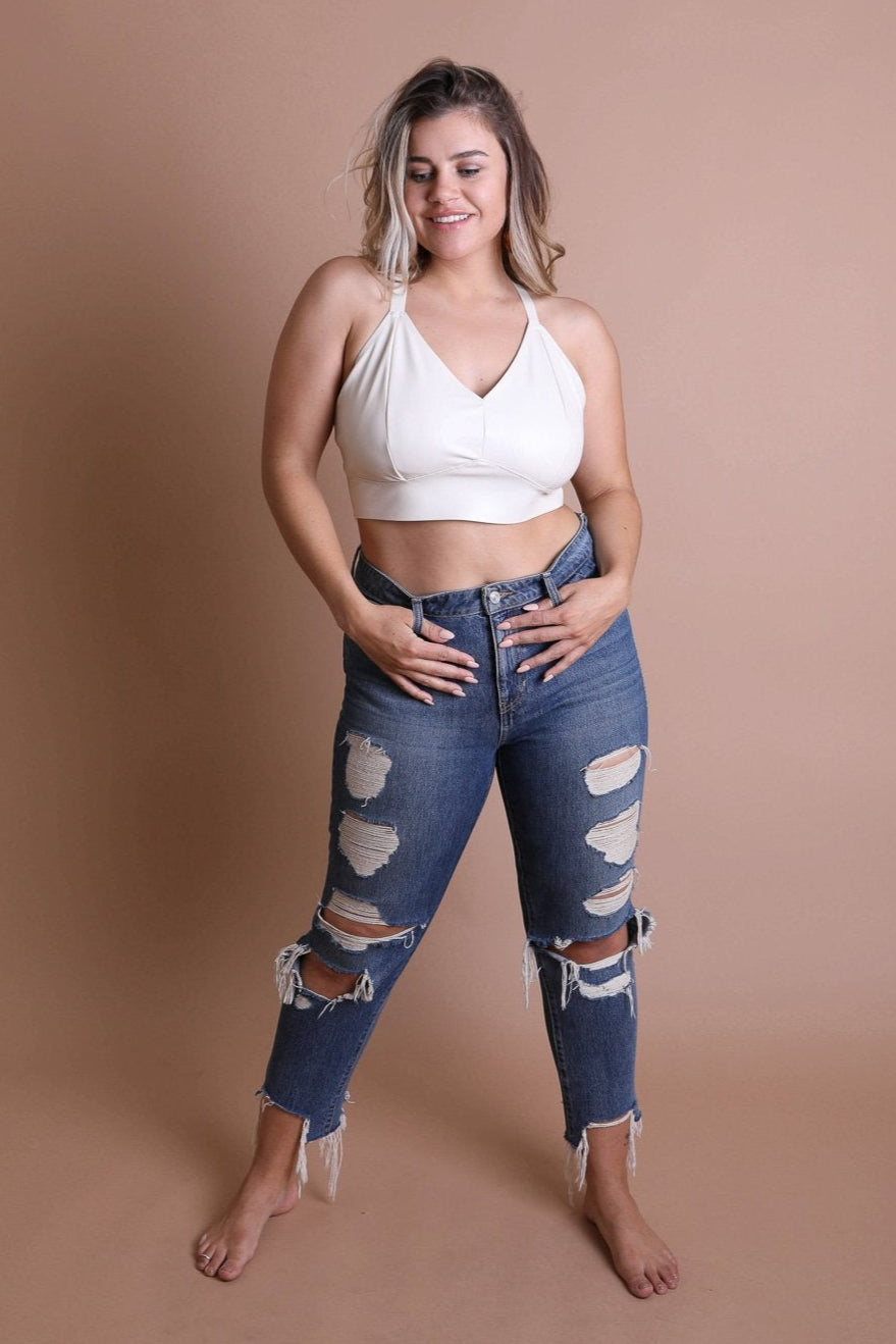 Faux Leather Longline Bralette Plus - NeoKira Unlimited