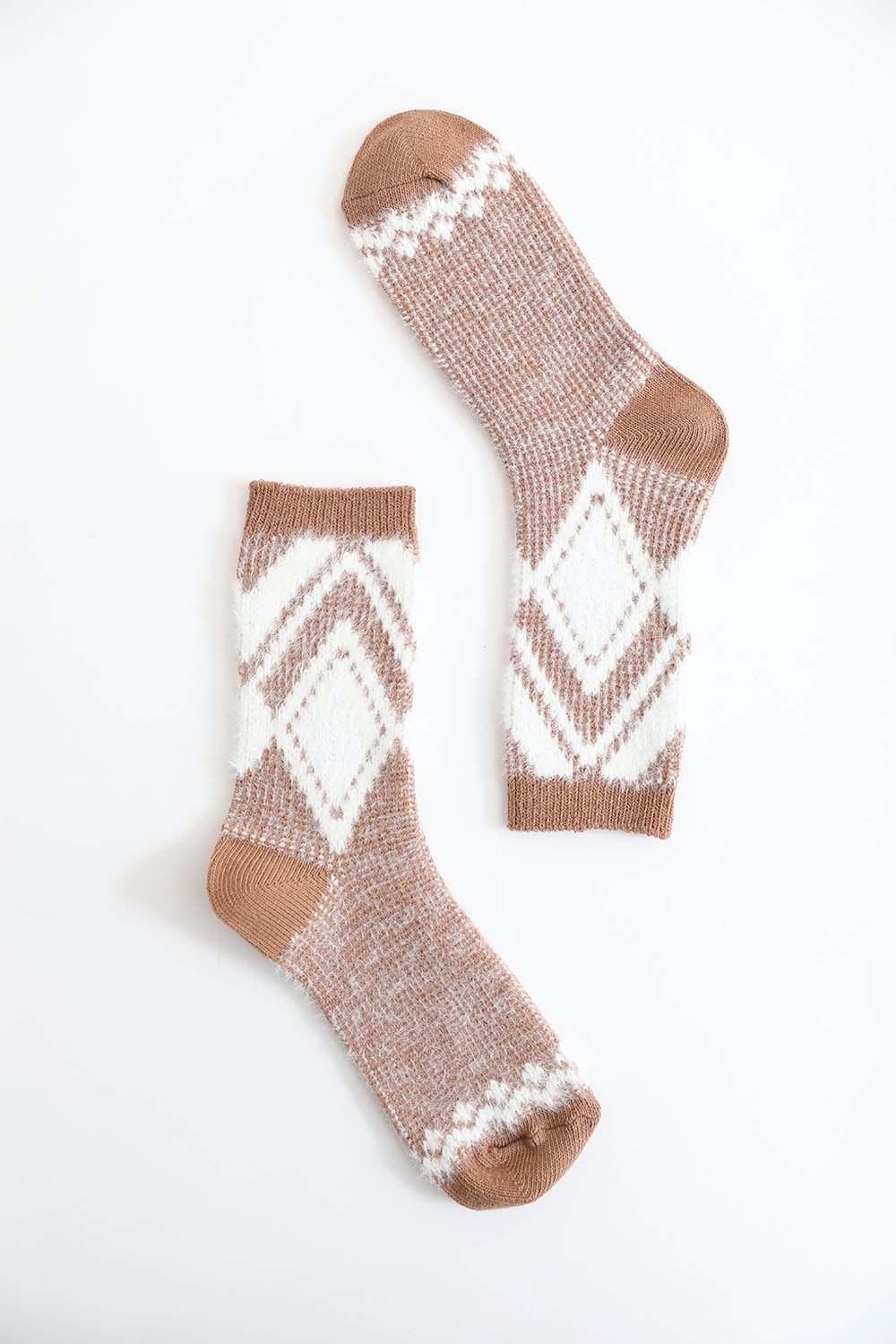 Faux Mohair Diamond Pattern Socks Socks Leto Collection Camel  