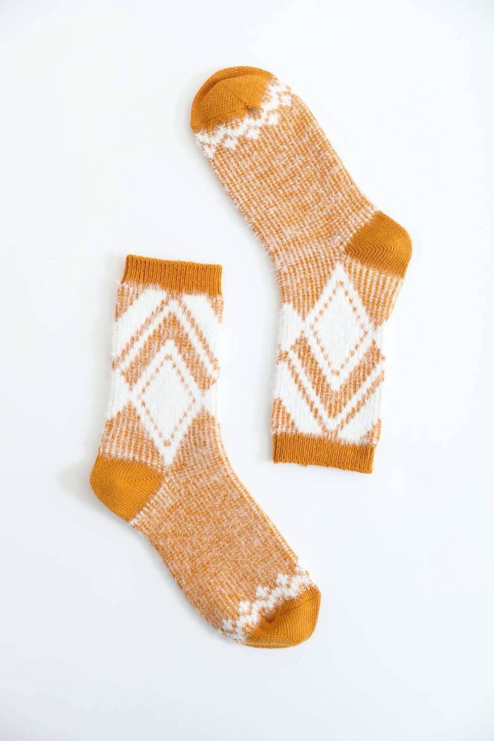 Faux Mohair Diamond Pattern Socks Socks Leto Collection Mustard  