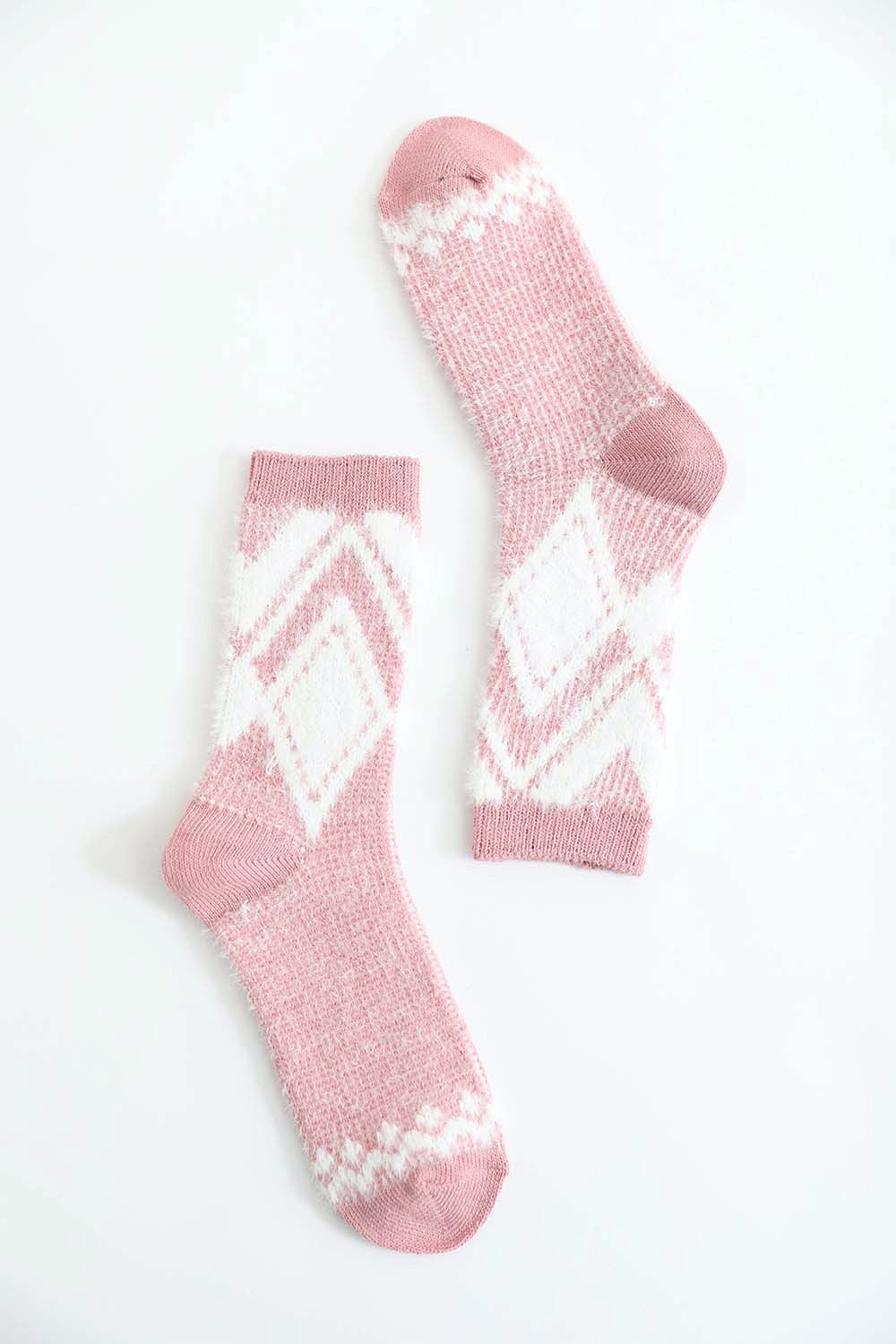 Faux Mohair Diamond Pattern Socks Socks Leto Collection Pink  