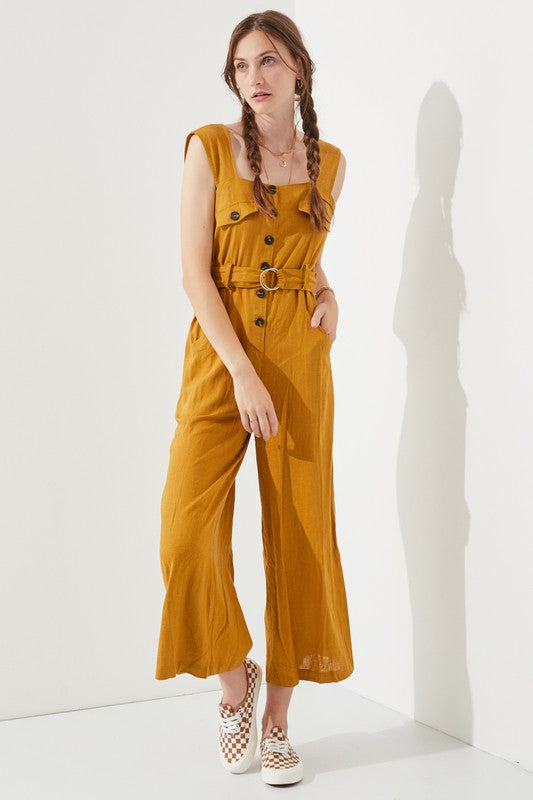 Jade By Jane Linen Blend Belted Utility Jumpsuit | Effortless Boho Chic Style - NeoKira Unlimited