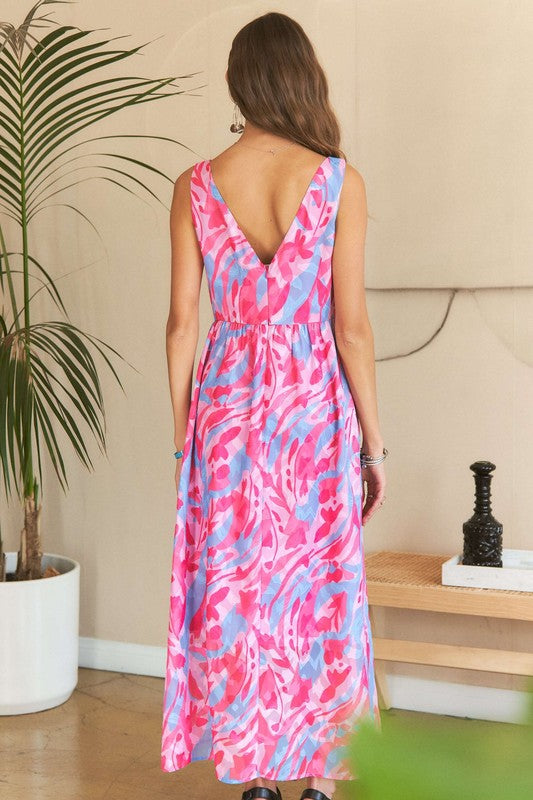 ADORA Abstract Floral V-Neck Maxi Dress - NeoKira Unlimited