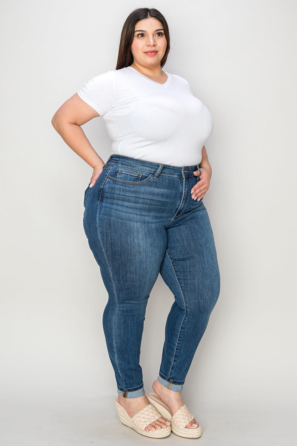 Judy Blue Full Size Cuffed Hem Low Waist Skinny Jeans - NeoKira Unlimited