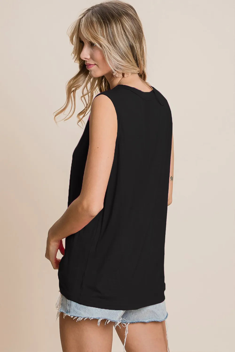 BiBi Cutout Round Neck Sleeveless Top – Chic Black Tank Blouse - NeoKira Unlimited