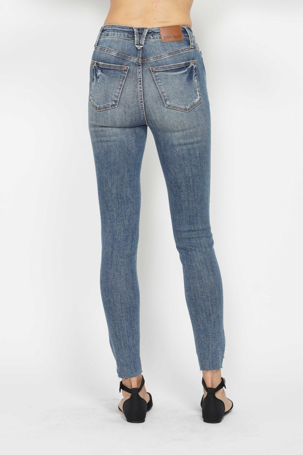 Judy Blue Full Size Tummy Control Vintage Wash Hem Destroy Skinny Jeans - NeoKira Unlimited