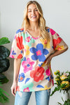 HOPELY Full Size Floral V-Neck Side Slit T-Shirt T-Shirt Trendsi   