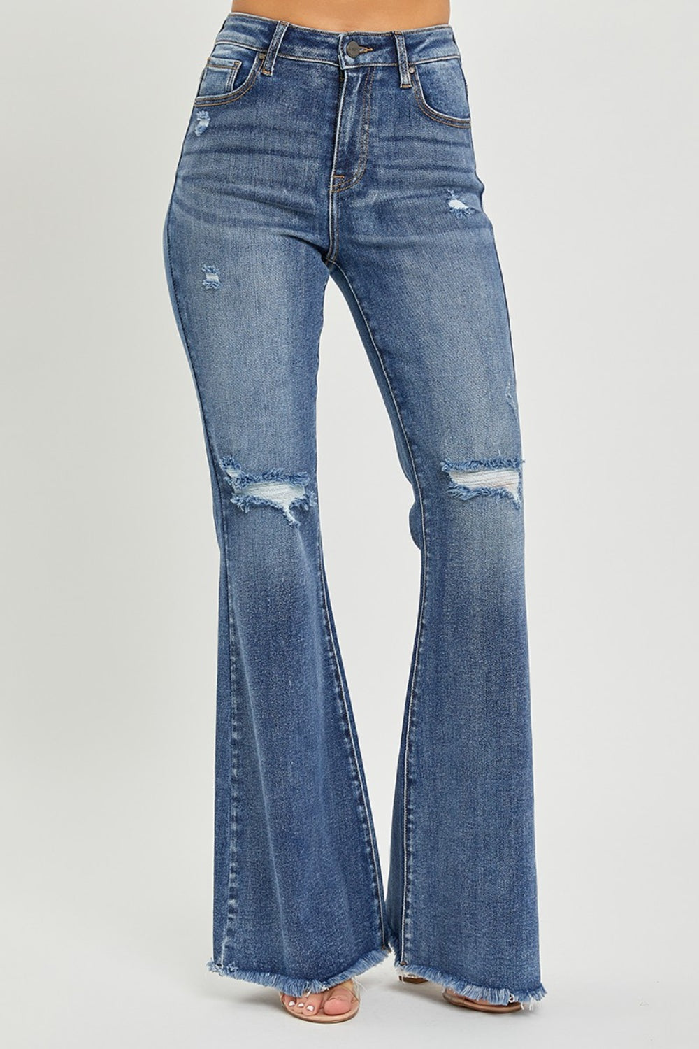 RISEN High Waist Distressed Fare Jeans Jeans Trendsi   