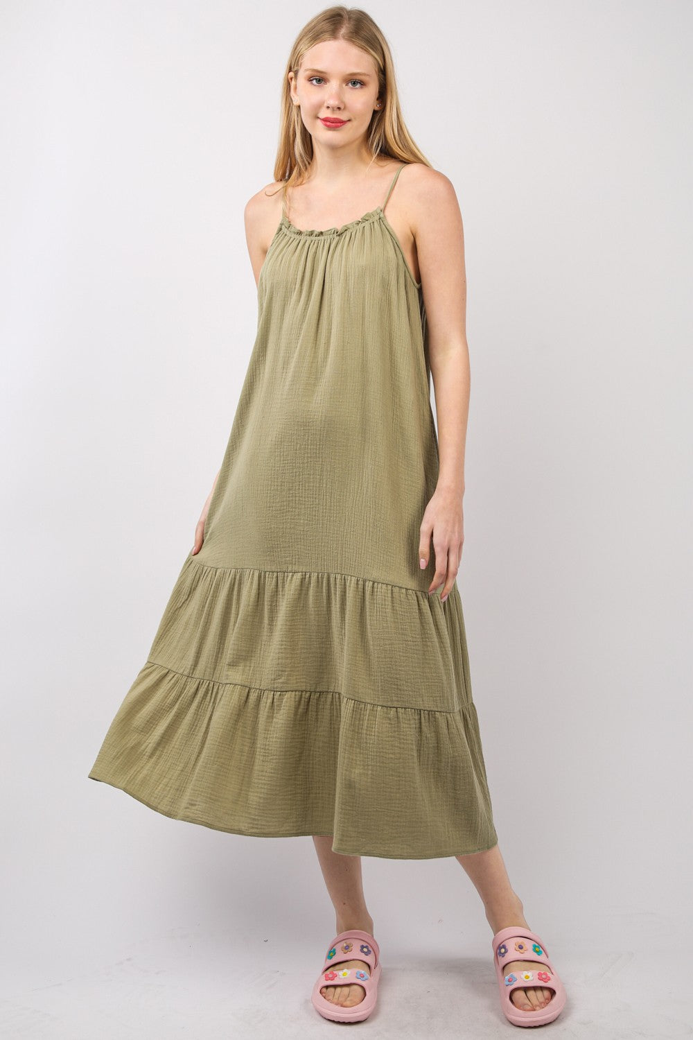 VERY J Ruffled A-Line Midi Cami Dress Midi Dress Trendsi Earth S 