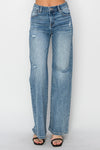 RISEN Full Size High Waist Distressed Wide Leg Jeans Jeans Trendsi   