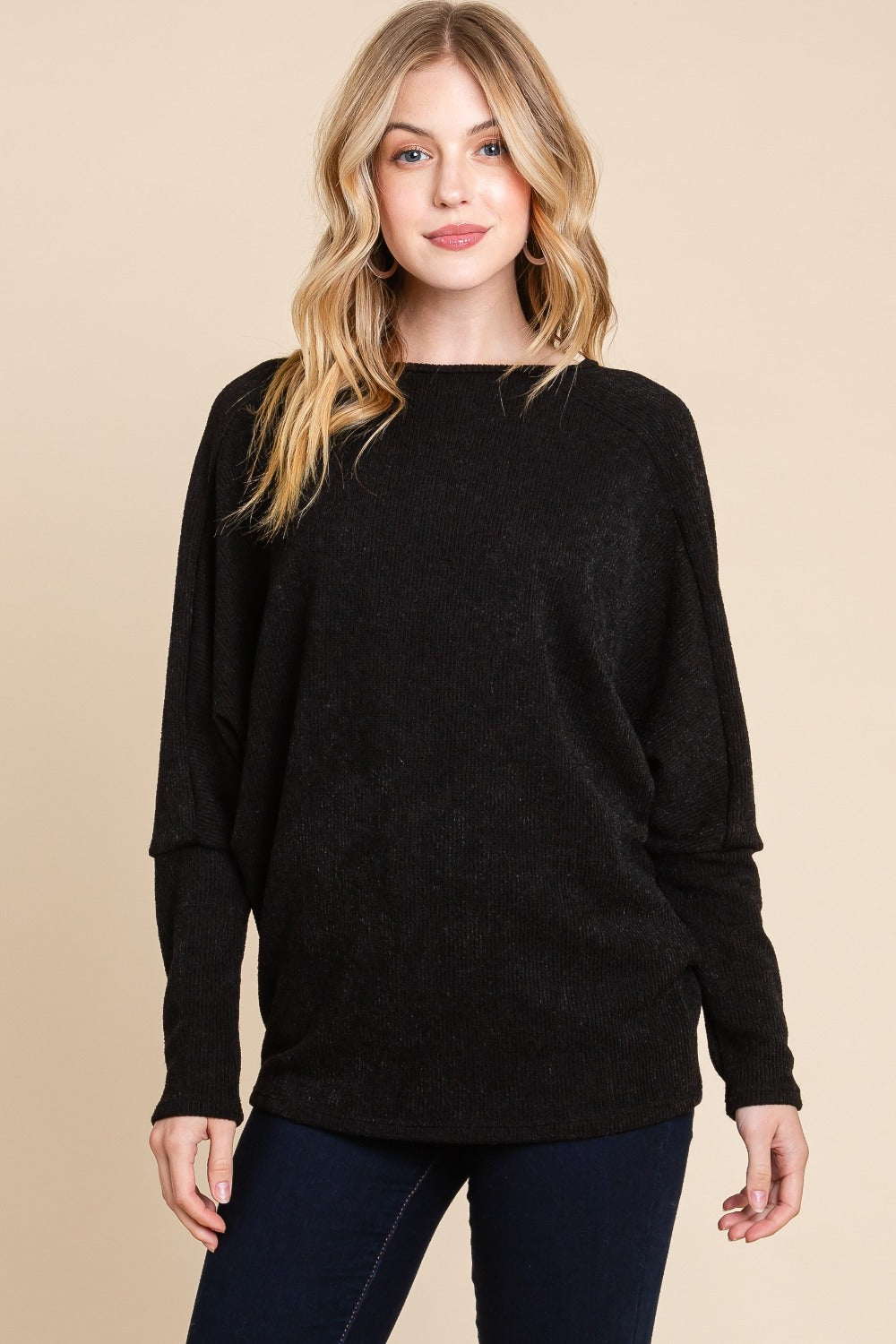 BOMBOM Drop Shoulder Long Sleeve Knit Top - NeoKira Unlimited