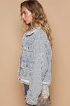 POL Star Textured Raw Hem Long Sleeve Denim Jacket - NeoKira Unlimited