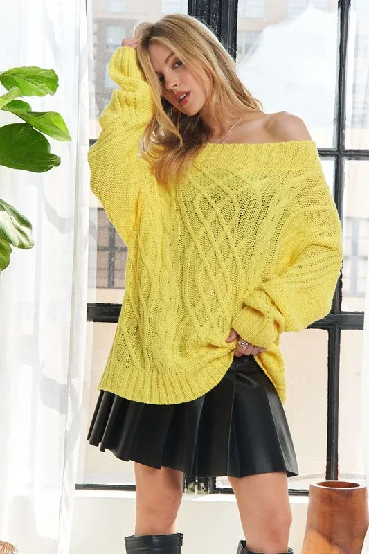 ADORA Cable Knit Off Shoulder Sweater - NeoKira Unlimited
