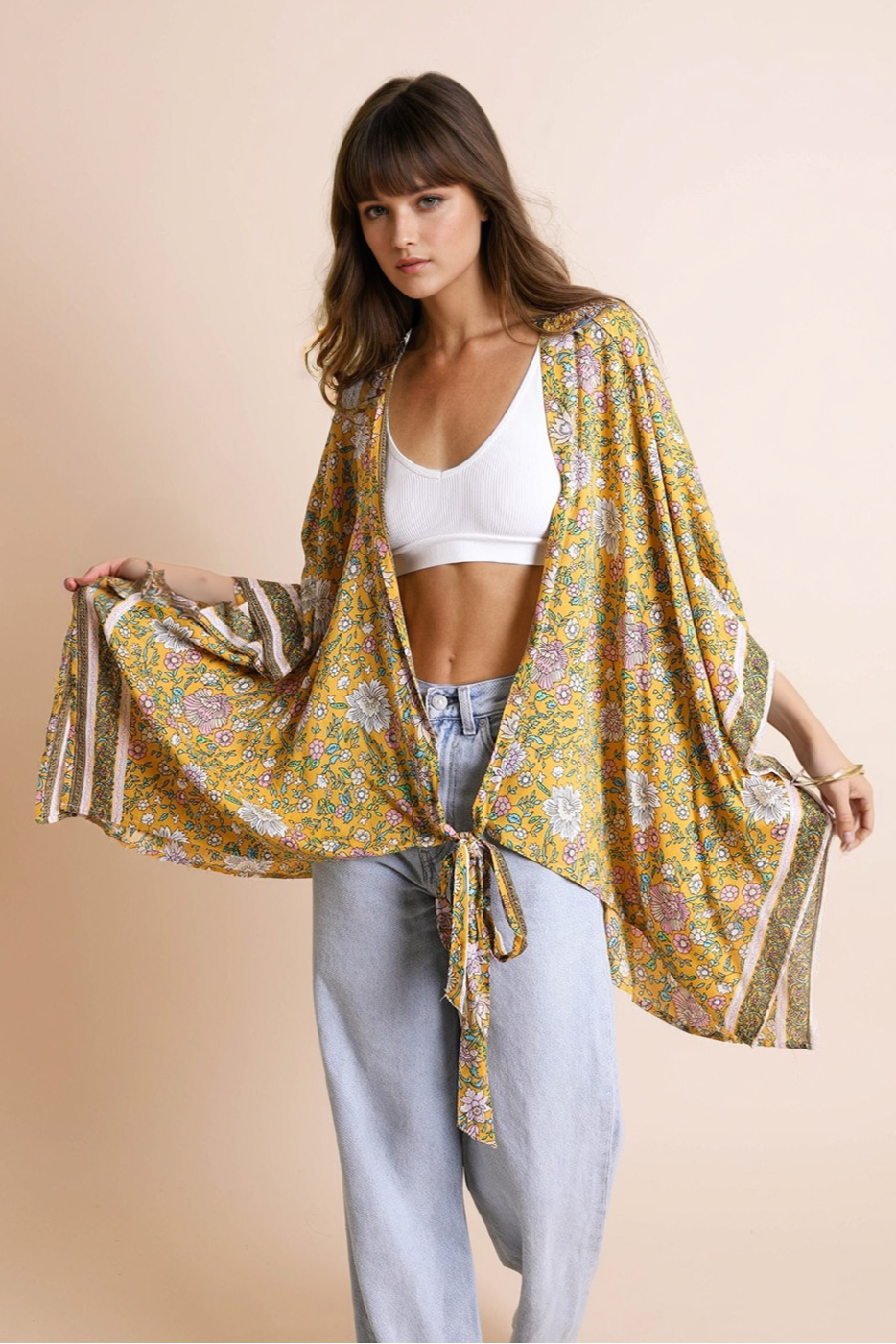 Floral Front Tie Kimono Wrap - NeoKira Unlimited