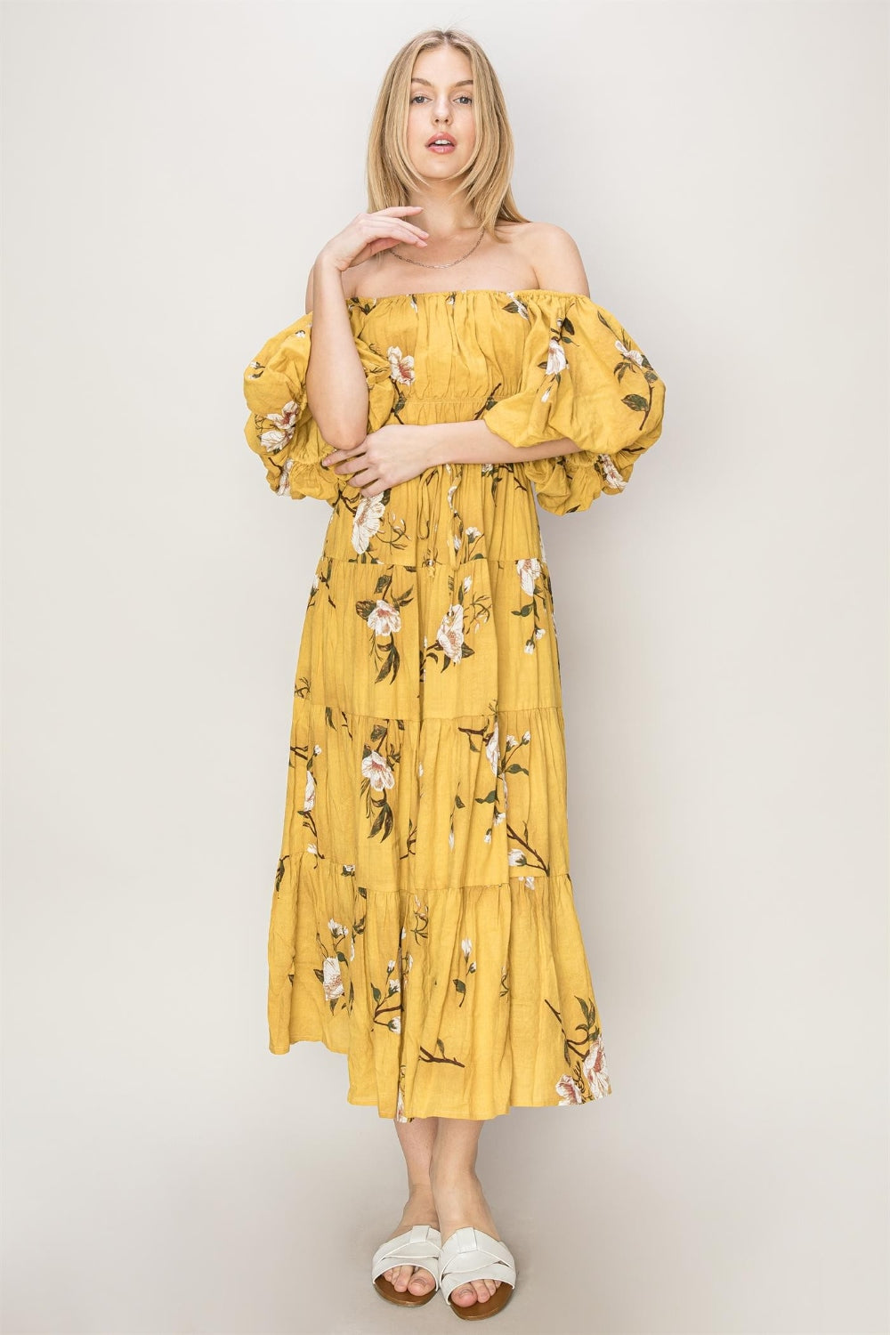 HYFVE Floral Puff Sleeve Tiered Dress Maxi Dress Trendsi   