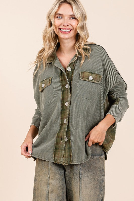 Mittoshop Mineral Washed Plaid Button Down Shacket - NeoKira Unlimited