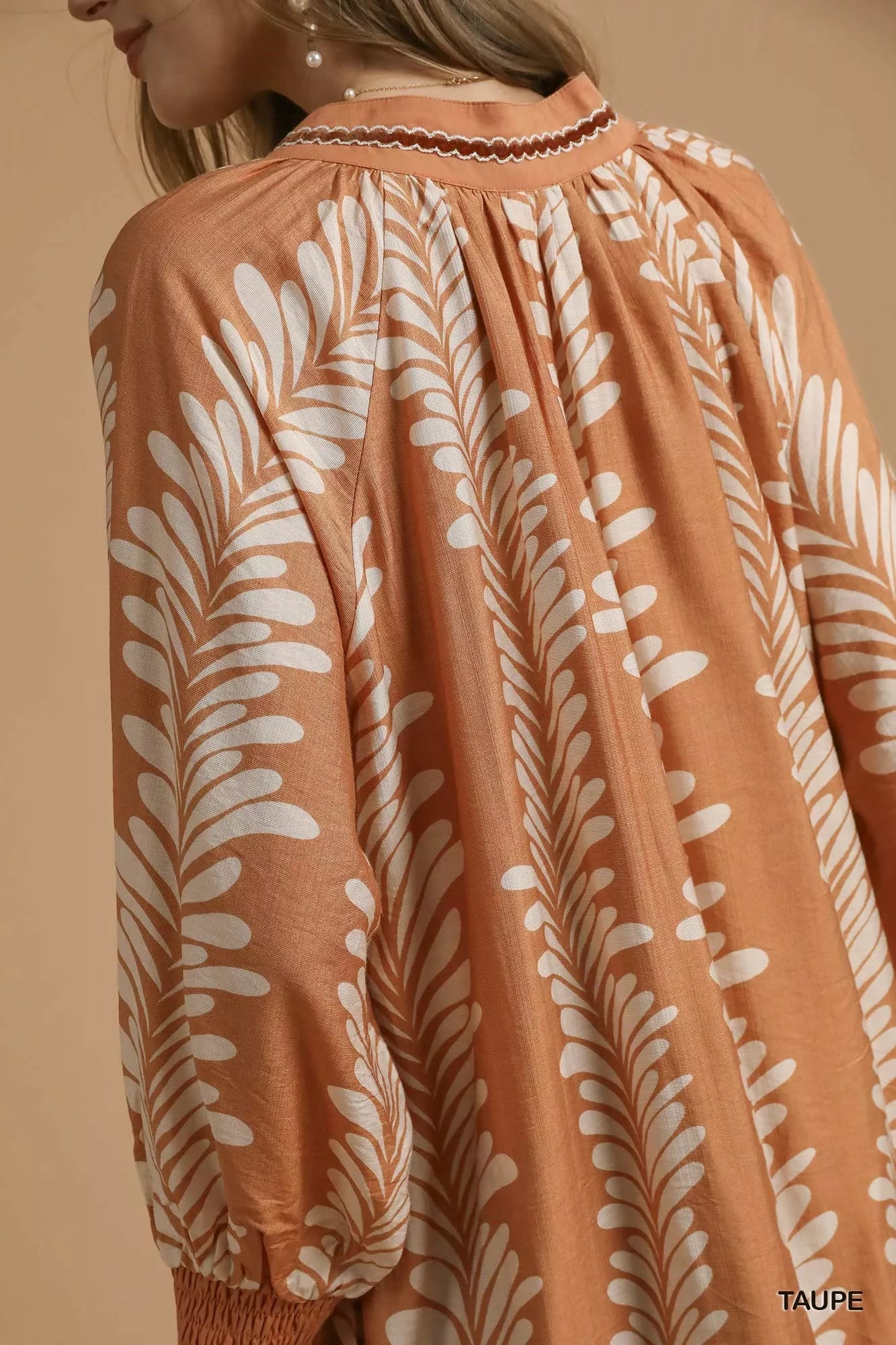 Umgee Leaf Print Notched Mini Babydoll Dress | Boho Chic Casual Outfit - NeoKira Unlimited