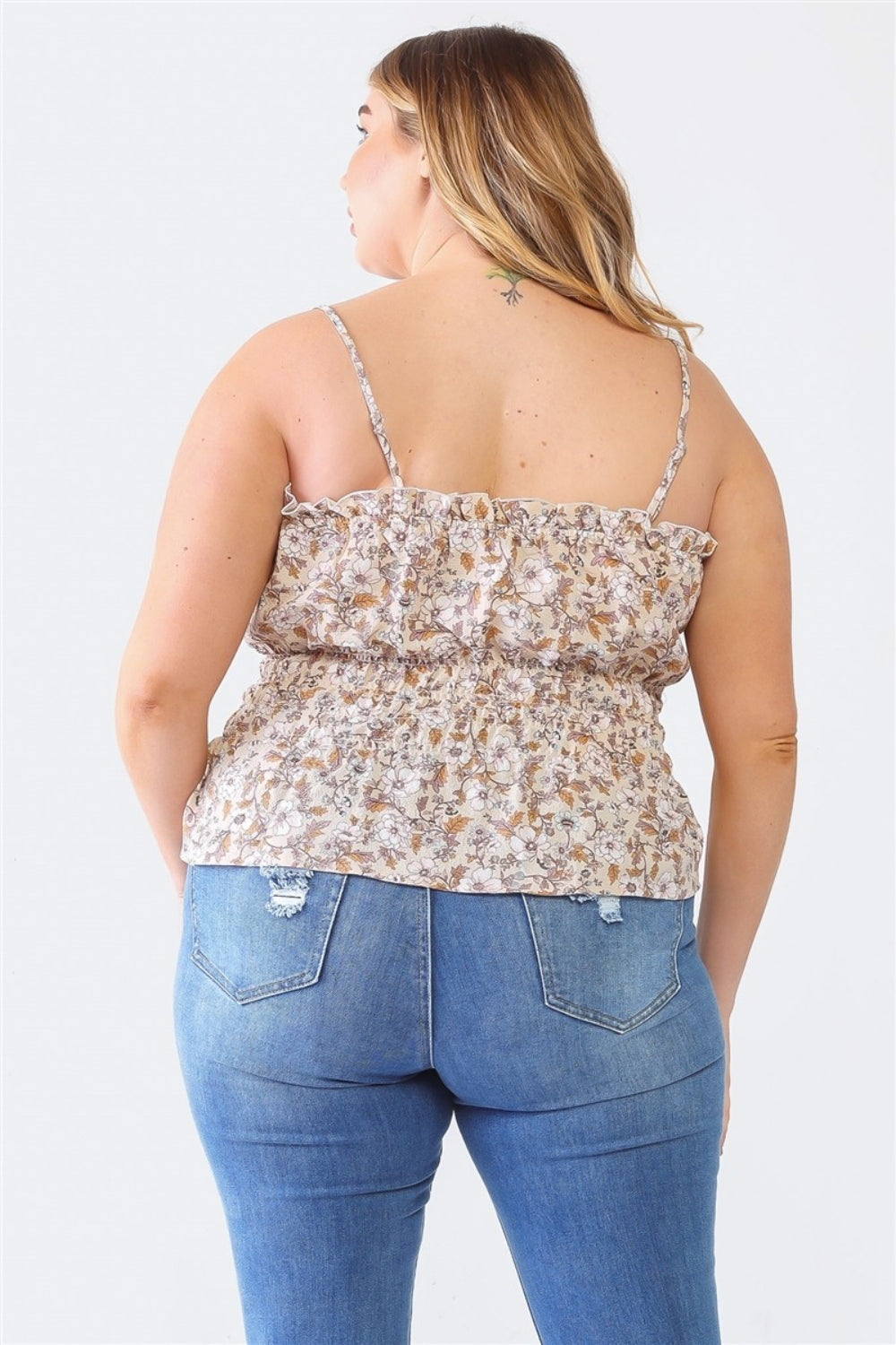 Zenobia Plus Size Frill Floral Square Neck Cami Cami Trendsi   