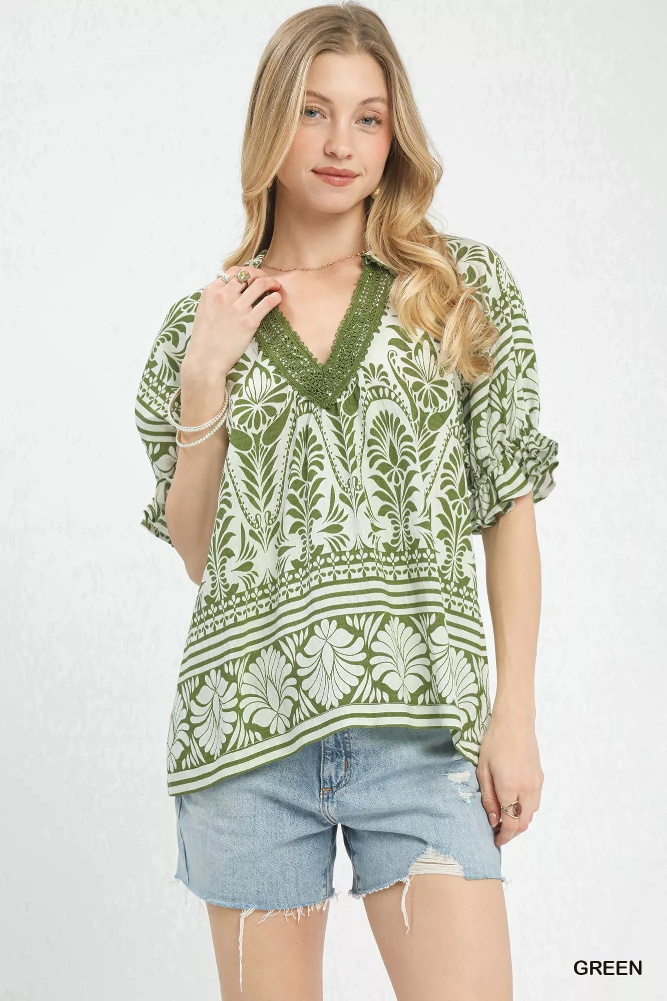 Umgee Two Tone Boarder Print Top - NeoKira Unlimited
